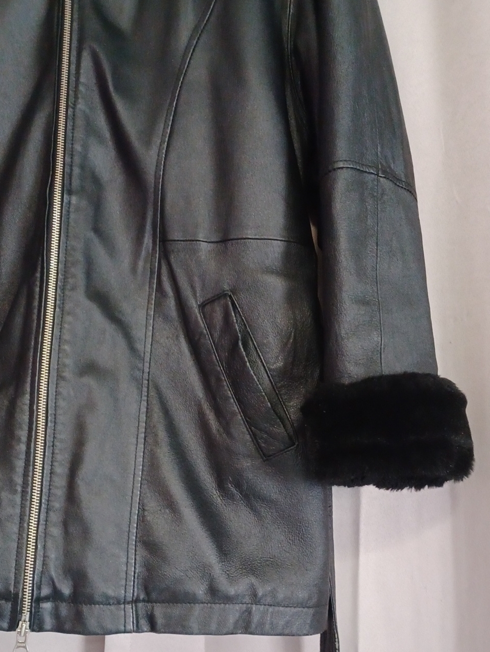 Wilsons Leather Vintage Y2K Black Penny Lane Faux Fur Belted Coat Jacket Sz M - Picture 8 of 16